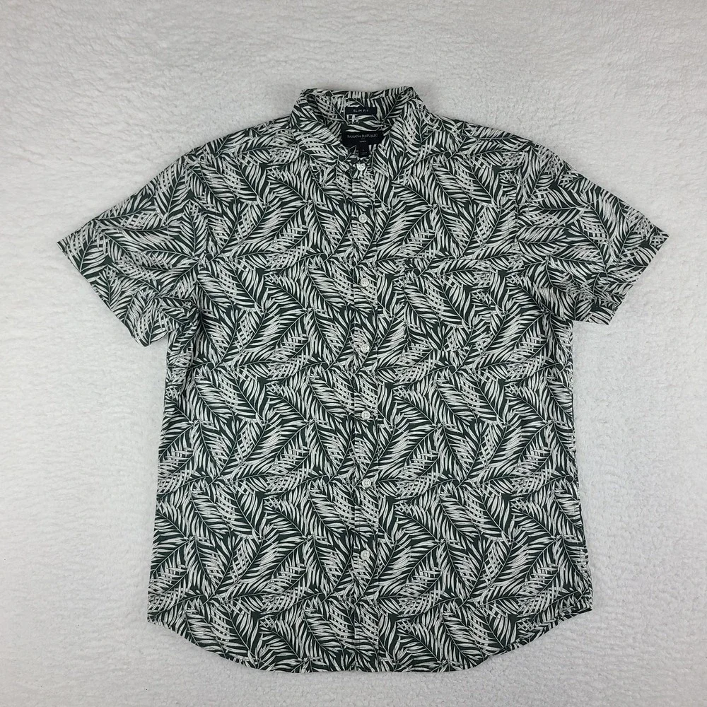 Banana Republic Shirt Mens Large Green Bamboo Leaves Slim Fit Hawaiian Button Up